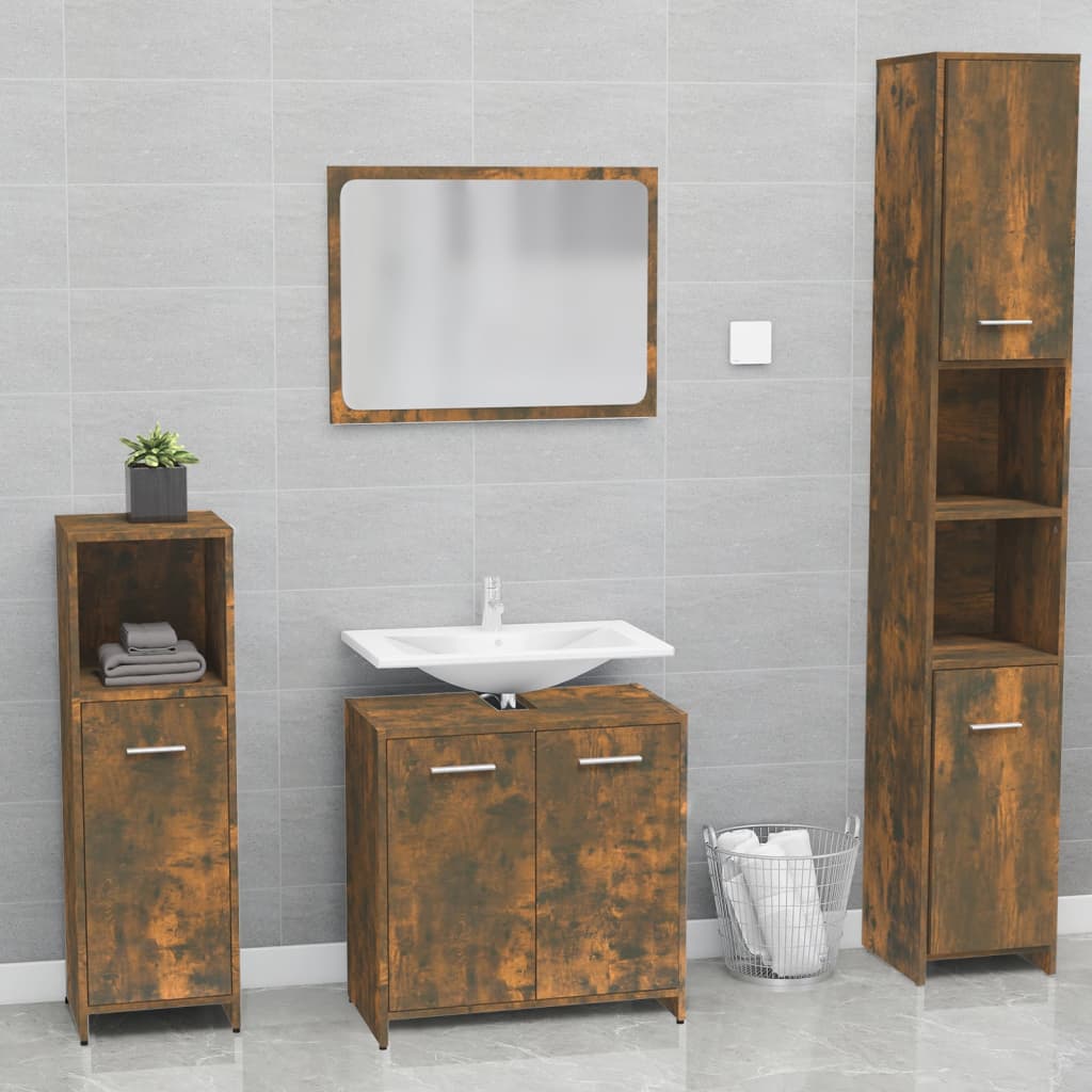 Set di Mobili da Bagno Rovere Fumo in Legno Multistrato cod mxl 31399