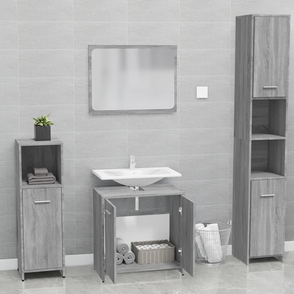 Set di Mobili da Bagno Grigio Sonoma in Legno Multistrato 815529