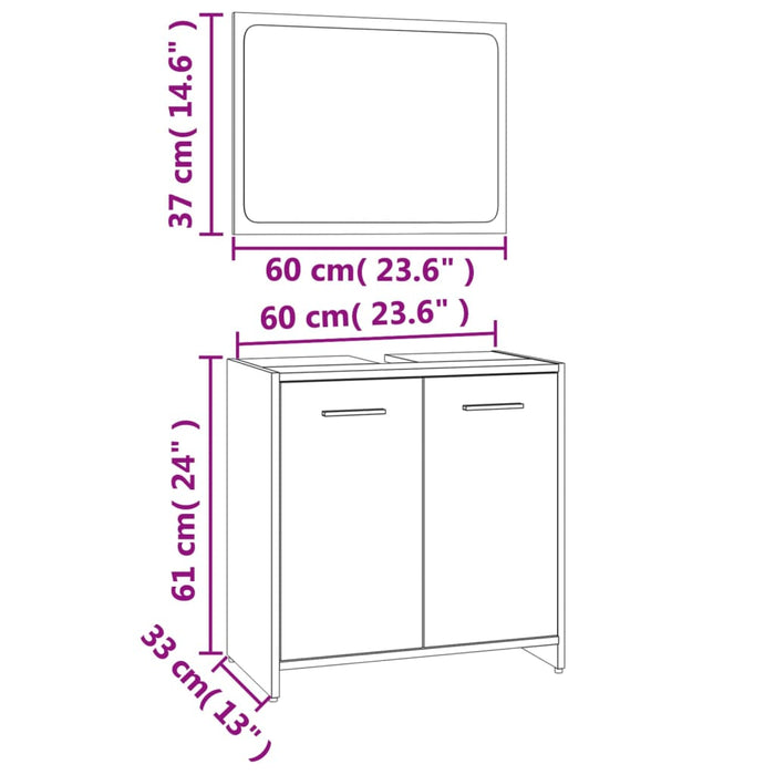 Set di Mobili da Bagno Grigio Sonoma in Legno Multistrato cod mxl 11893