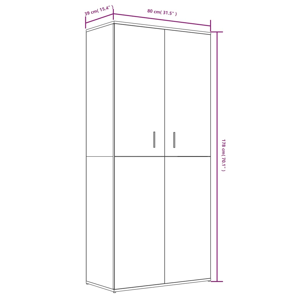 Scarpiera Rovere Fumo 80x39x178 cm in Legno Multistrato 815531