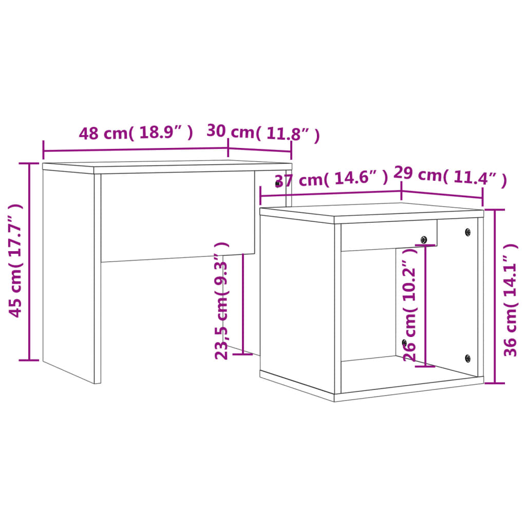 Tavolini Salotto Impilabili 2pz Grigio Sonoma Legno Multistrato 815541