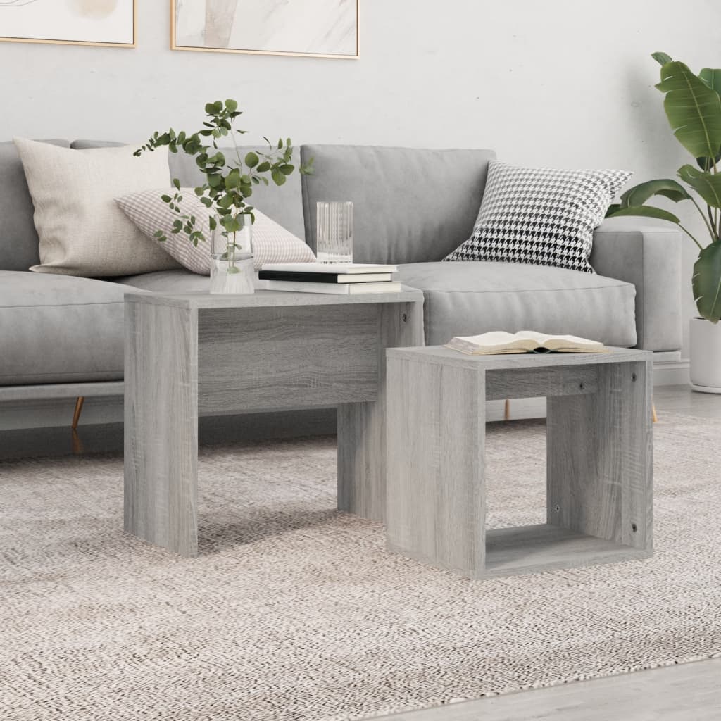 Tavolini Salotto Impilabili 2pz Grigio Sonoma Legno Multistrato 815541