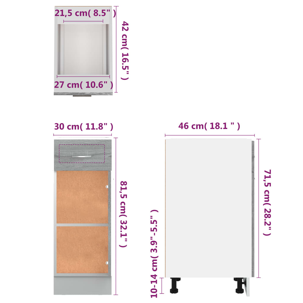 Mobile con Cassetto Grigio Sonoma 30x46x81,5 Legno Multistrato cod mxl 70889