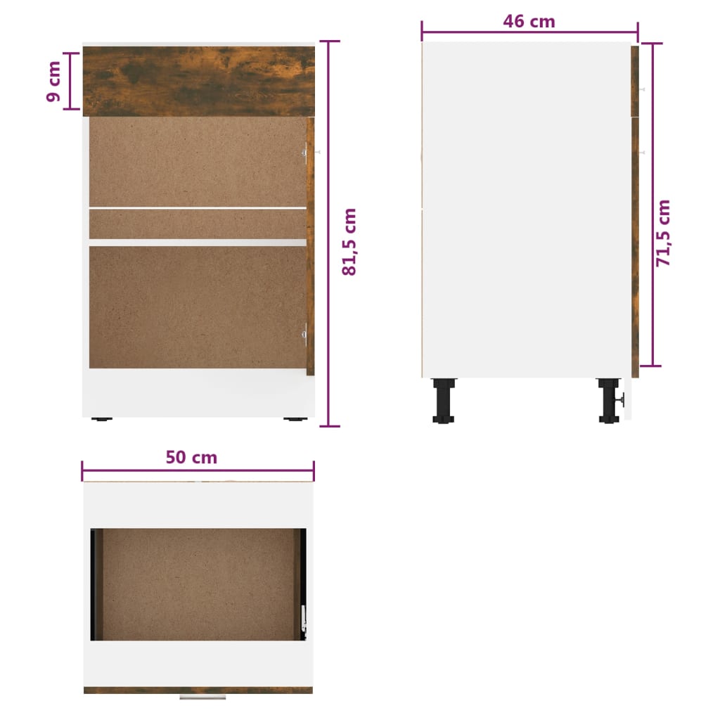 Mobile con Cassetto Rovere Fumo 50x46x81,5 cm Legno Multistrato cod mxl 63549