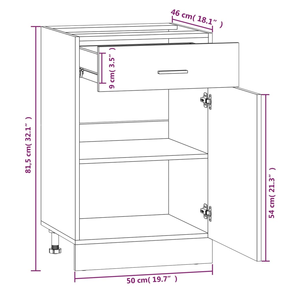 Mobile con Cassetto Rovere Fumo 50x46x81,5 cm Legno Multistrato cod mxl 63549