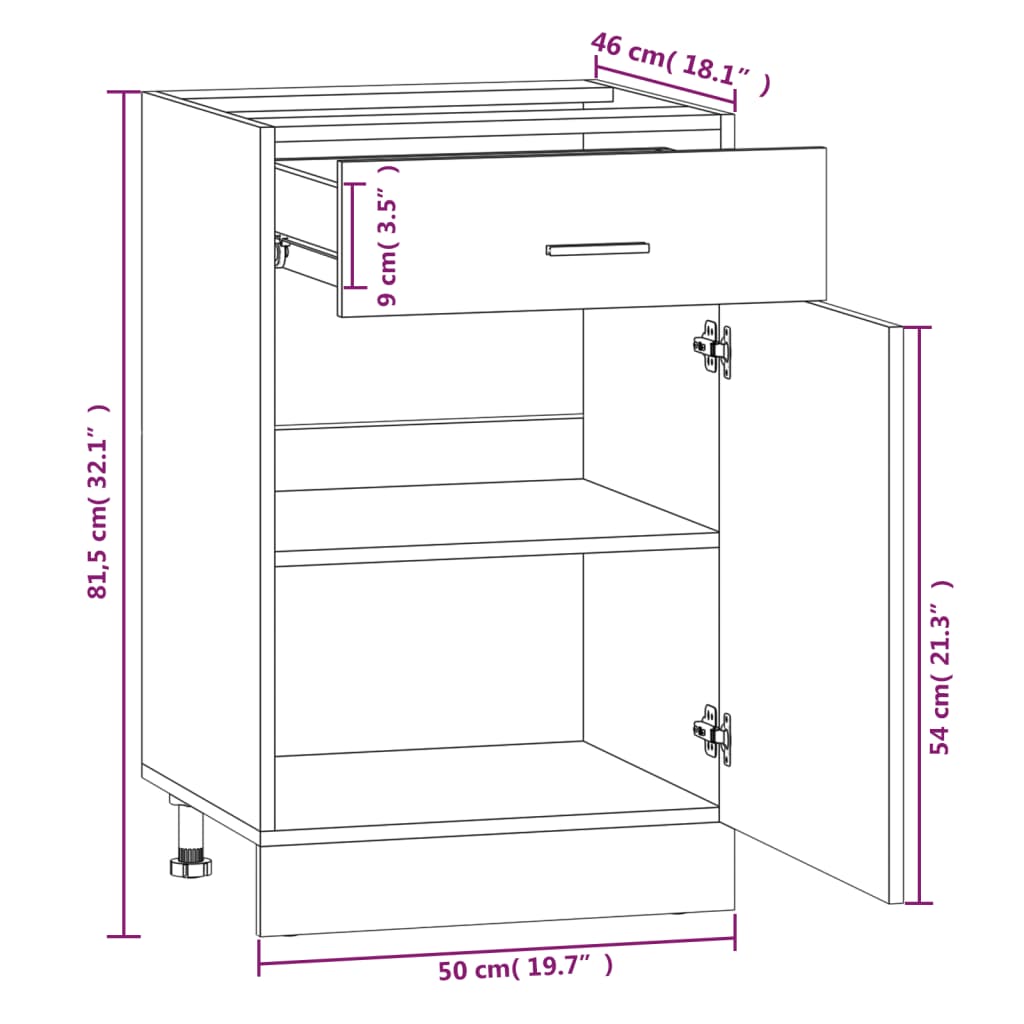 Mobile con Cassetto Rovere Marrone 50x46x81,5 Legno Multistrato 815575