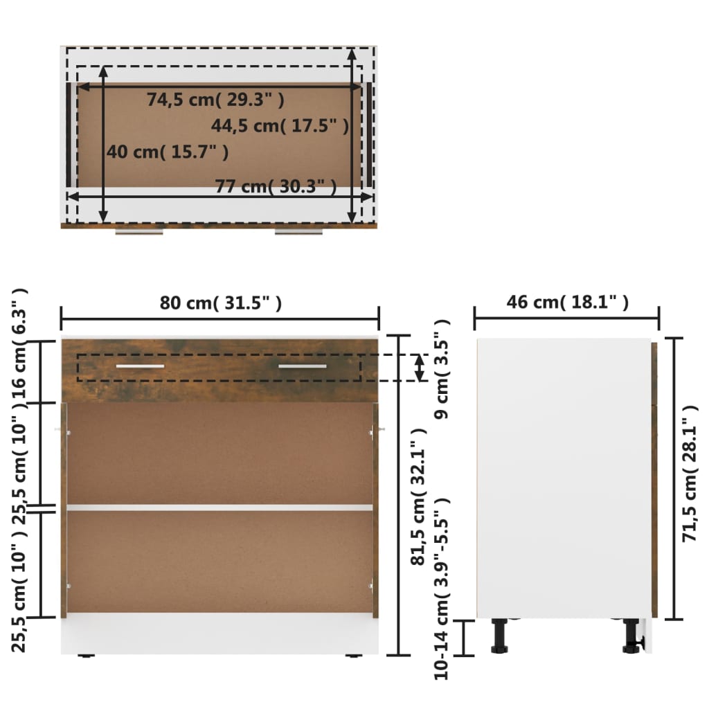 Mobile con Cassetto Rovere Fumo 80x46x81,5 cm Legno Multistrato 815579