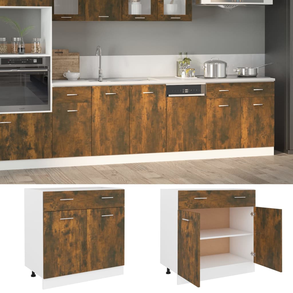 Mobile con Cassetto Rovere Fumo 80x46x81,5 cm Legno Multistrato 815579