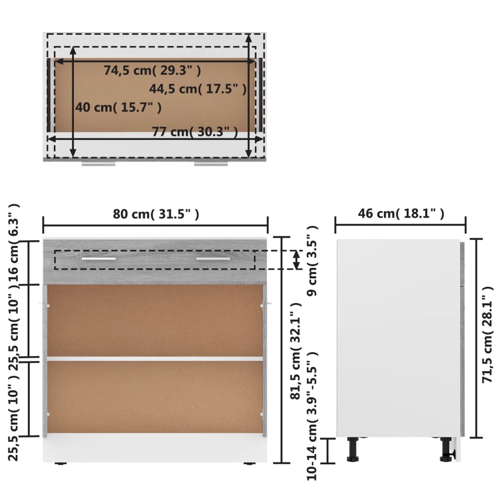 Mobile con Cassetto Grigio Sonoma 80x46x81,5 Legno Multistrato 815580