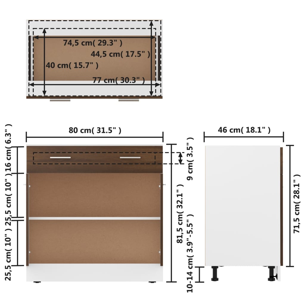 Mobile con Cassetto Rovere Marrone 80x46x81,5 Legno Multistrato 815581