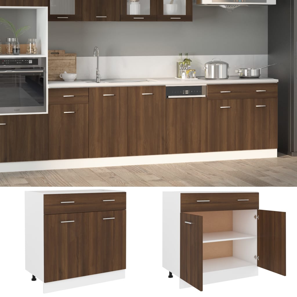 Mobile con Cassetto Rovere Marrone 80x46x81,5 Legno Multistrato 815581