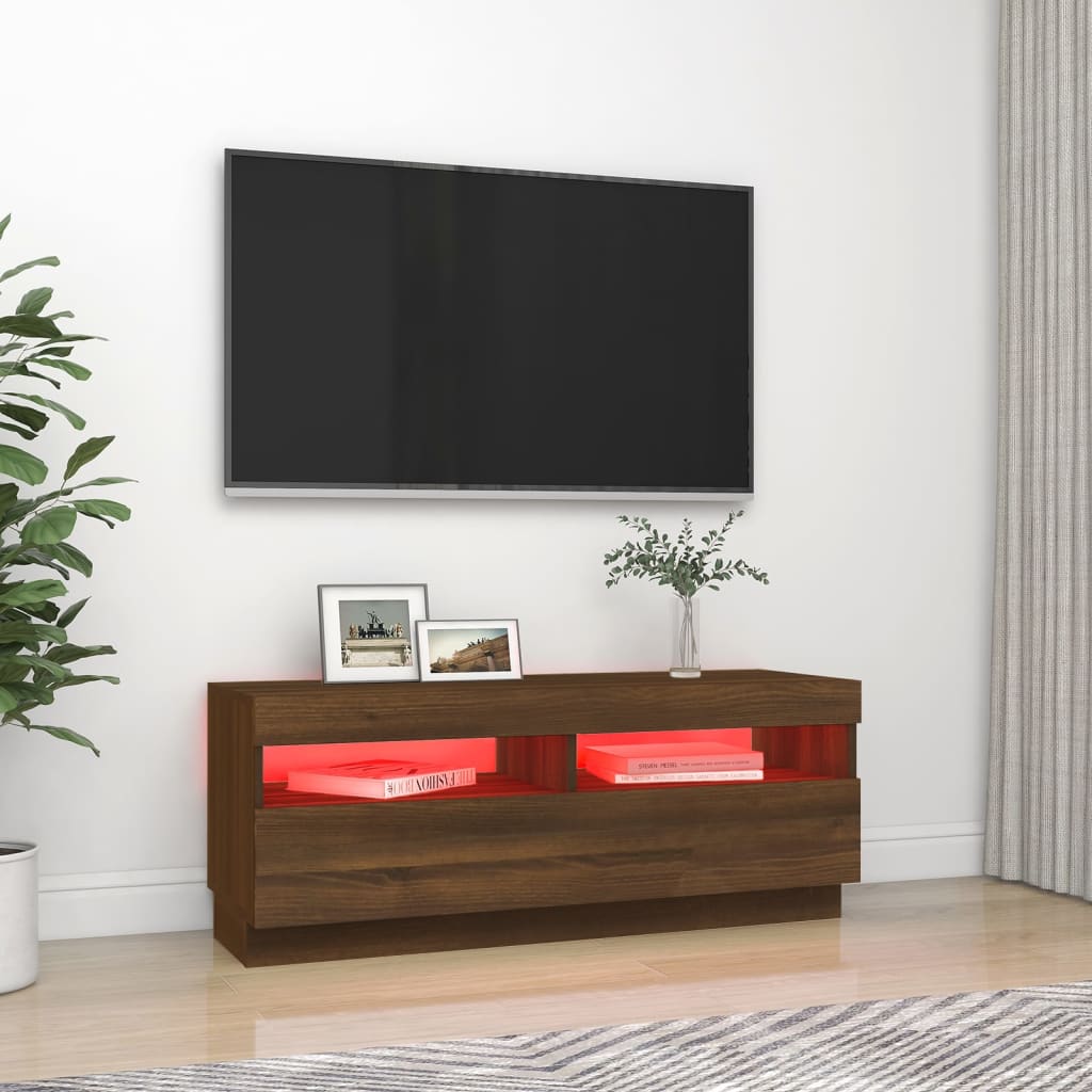 Mobile Porta TV con Luci LED Rovere Marrone 100x35x40 cm