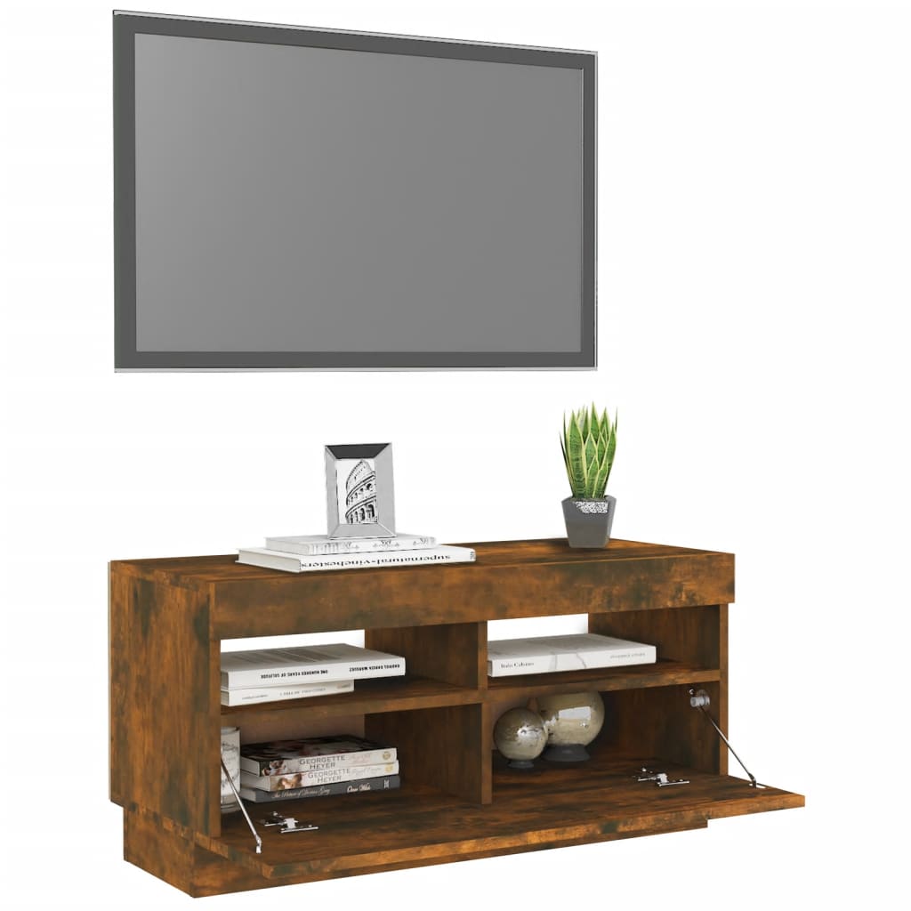 Mobile Porta TV con Luci LED Rovere Fumo 80x35x40 cm 815723