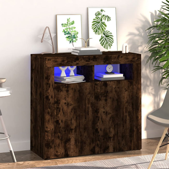 Credenza con Luci LED Rovere Fumo 80x35x75 cm 815729