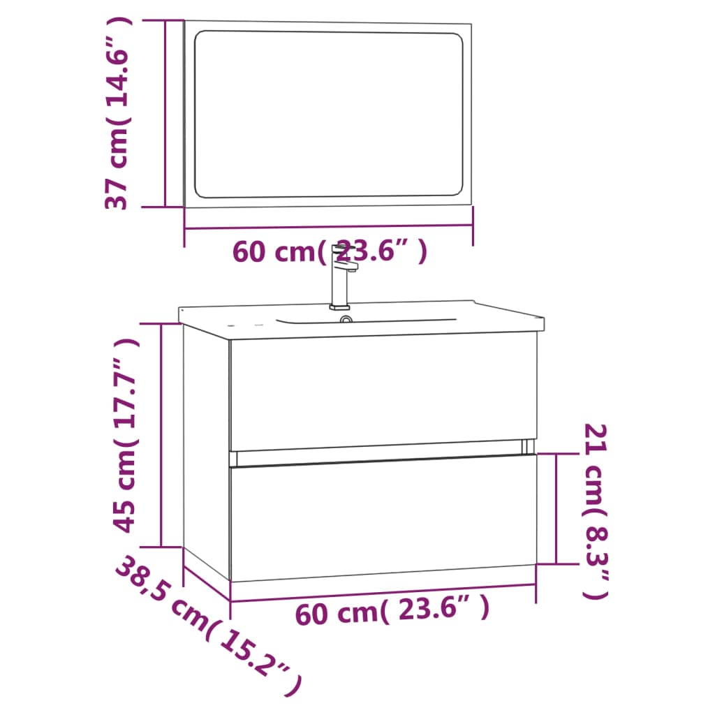 Set Mobili da Bagno 2 pz Rovere Fumo in Legno Multistrato cod mxl 19809