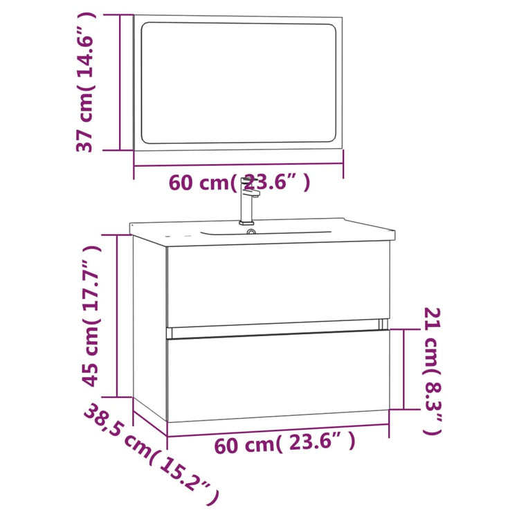 Set Mobili da Bagno 2 pz Rovere Fumo in Legno Multistrato cod mxl 19809