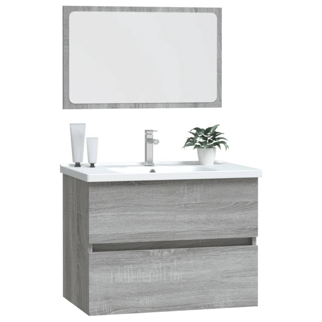 Set Mobili da Bagno 2 pz Grigio Sonoma in Legno Multistrato cod mxl 14090