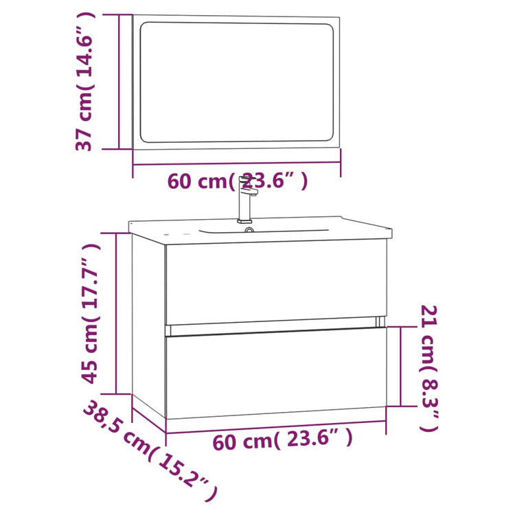 Set Mobili da Bagno 2 pz Grigio Sonoma in Legno Multistrato cod mxl 14090