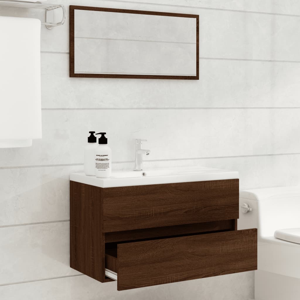 Set Mobili da Bagno 2 pz Rovere Marrone in Legno Multistrato 815740