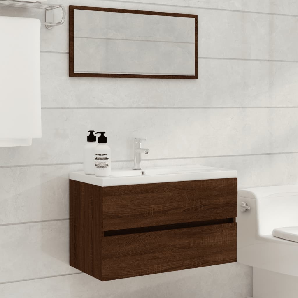 Set Mobili da Bagno 2 pz Rovere Marrone in Legno Multistrato 815740