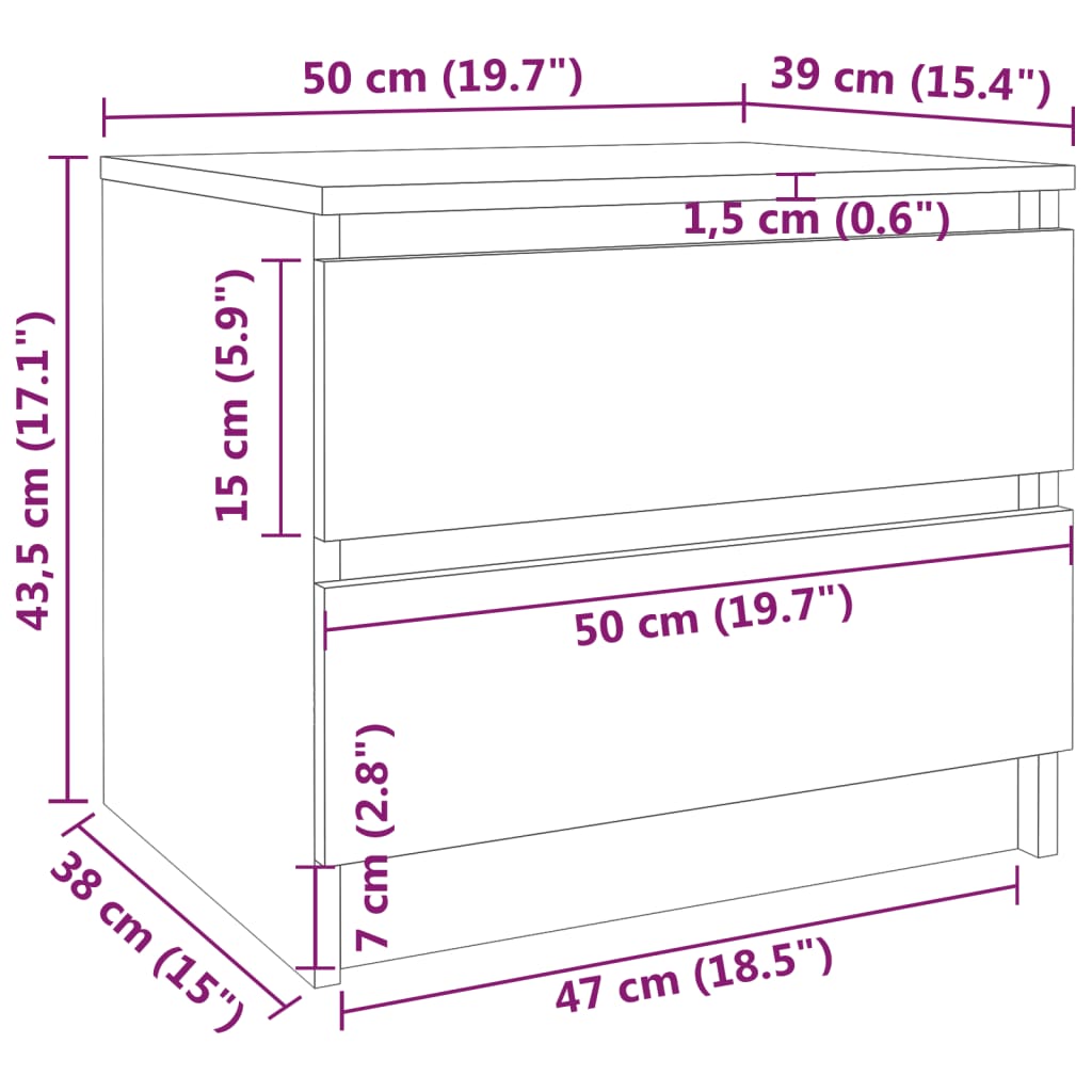 Comodino Rovere Fumo 50x39x43,5 cm in Legno Multistrato cod mxl 30062