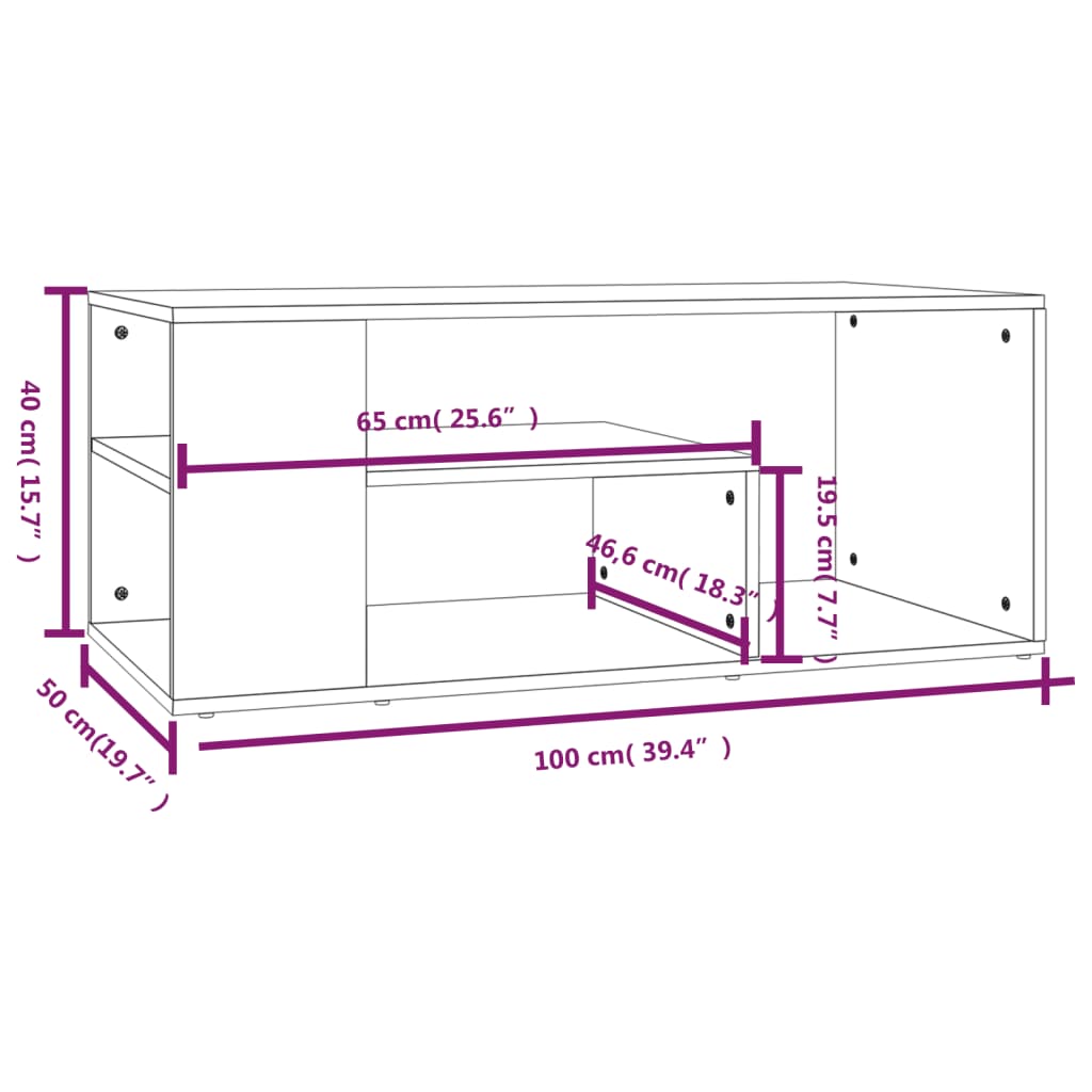 Tavolino da Salotto Rovere Fumo 100x50x40 cm Legno Multistrato cod mxl 21098