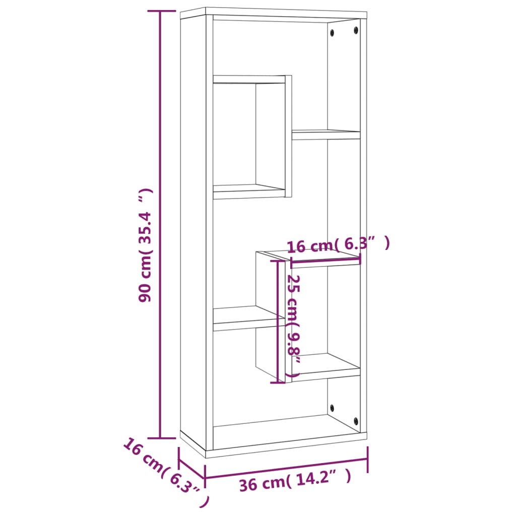 Mensola a Muro Rovere Fumo 36x16x90 cm in Legno Multistrato 815846