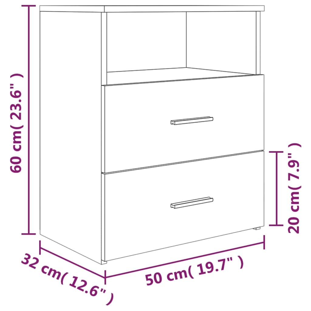 Comodini 2 pz Rovere Fumo 50x32x60 cm