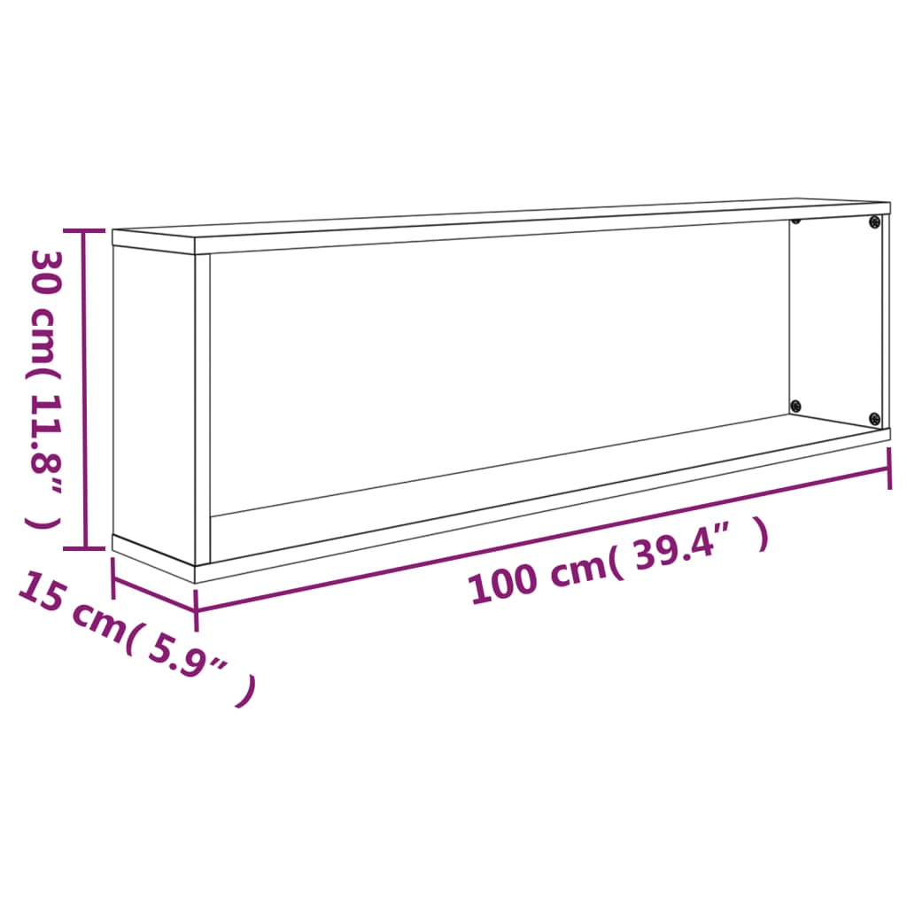 Mensole Parete Cubo 2pz Rovere Fumo 100x15x30 Legno Multistrato cod mxl 32918