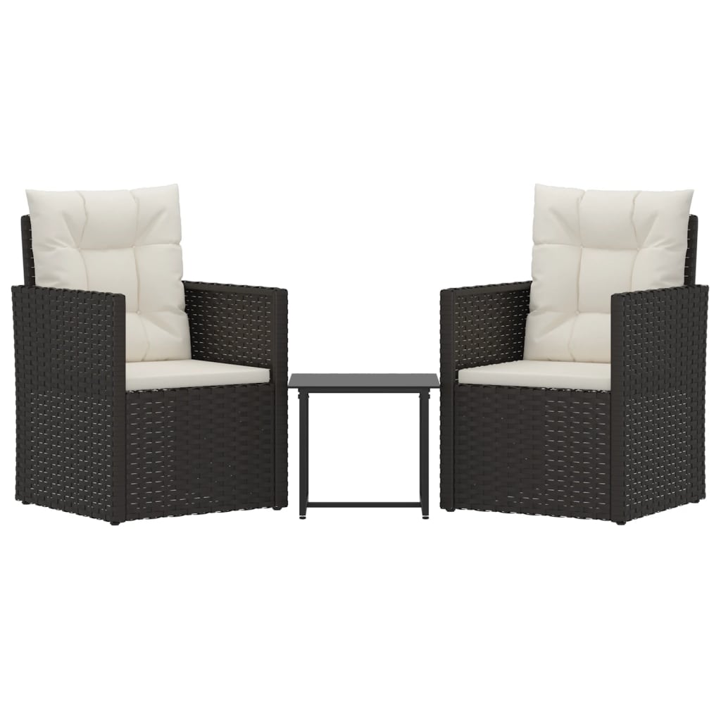 Set Divani da Esterno 3 pz con Cuscini in Polyrattan Nero cod mxl 41982