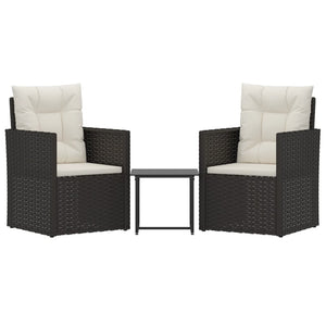 Set Divani da Esterno 3 pz con Cuscini in Polyrattan Nero cod mxl 41982