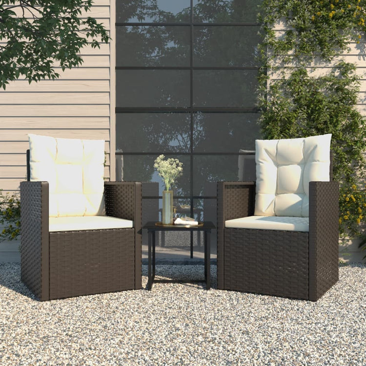 Set Divani da Esterno 3 pz con Cuscini in Polyrattan Nero cod mxl 41982