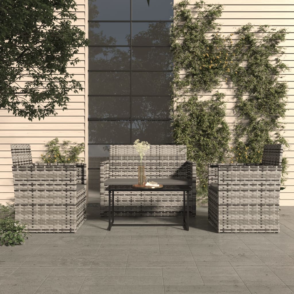 Set Divani da Esterno 4 pz con Cuscini in Polyrattan Grigio cod mxl 35213