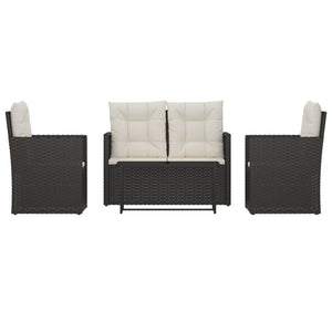 Set Salotto da Esterno 4 pz con Cuscini in Polyrattan Nero 319196