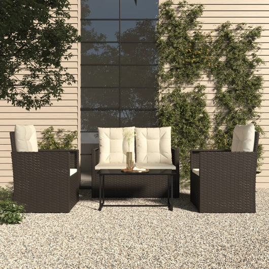 Set Salotto da Esterno 4 pz con Cuscini in Polyrattan Nero cod mxl 35211