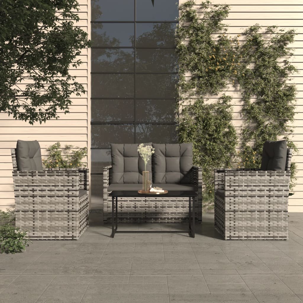 Set Divani da Esterno 4 pz con Cuscini in Polyrattan Grigio cod mxl 35070