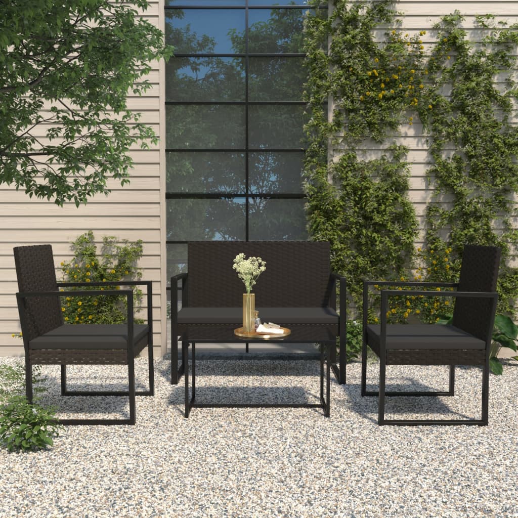 Set Divani da Giardino 4 pz con Cuscini Nero in Polyrattan cod mxl 60361