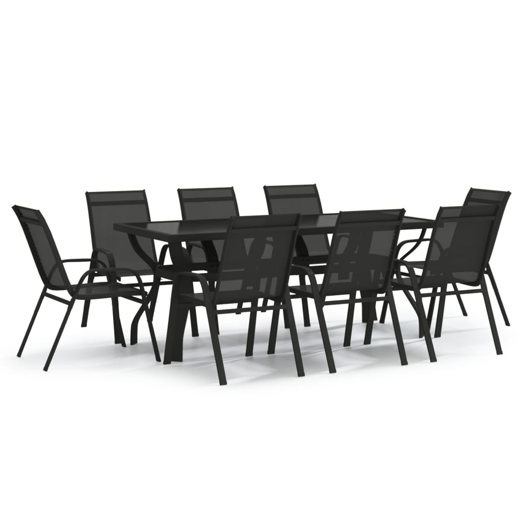 Set Mobili da Pranzo per Giardino 9 pz Nero cod mxl 51273