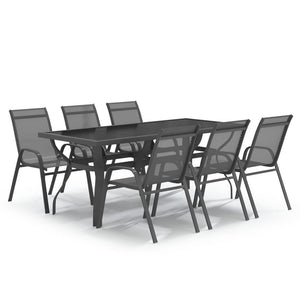 Set da Pranzo per Giardino 7 pz con Cuscini Grigio e Nero 3095988