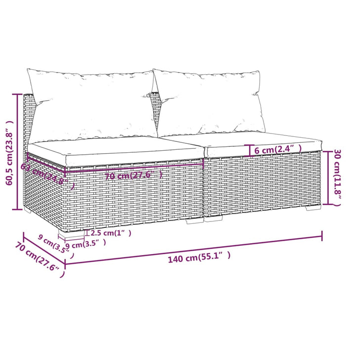 Set Divani da Giardino 2 pz con Cuscini in Polyrattan Nero cod mxl 45377