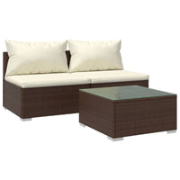 Set Divani da Giardino con Cuscini 3 pz in Polyrattan Marrone cod mxl 35395