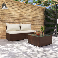 Set Divani da Giardino con Cuscini 3 pz in Polyrattan Marrone cod mxl 35395