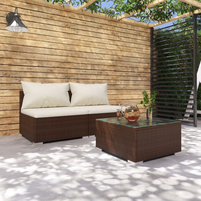 Set Divani da Giardino con Cuscini 3 pz in Polyrattan Marrone