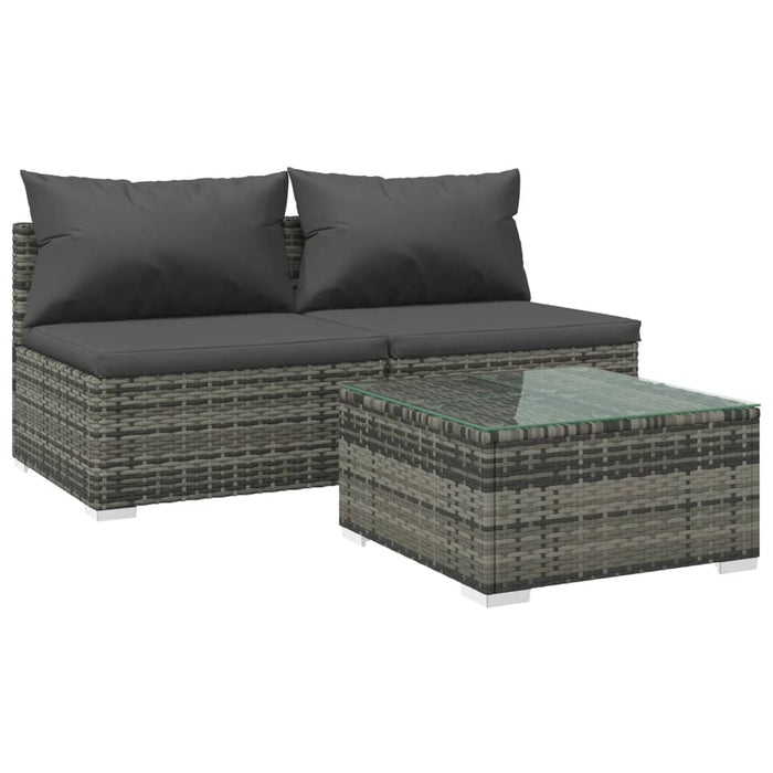 Set Divani da Giardino con Cuscini 3 pz in Polyrattan Grigio cod mxl 45109