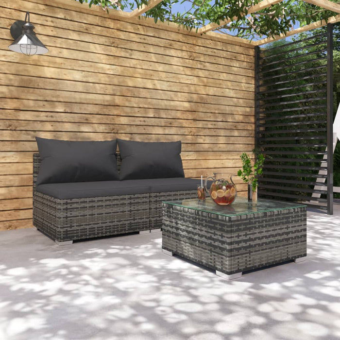 Set Divani da Giardino con Cuscini 3 pz in Polyrattan Grigio cod mxl 45109