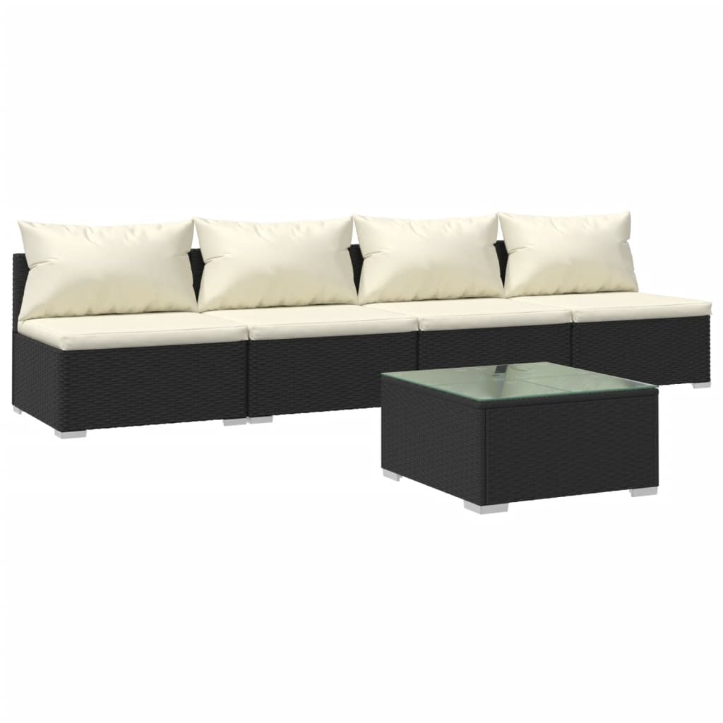 Set Divani da Giardino con Cuscini 5 pz in Polyrattan Nero cod mxl 56300