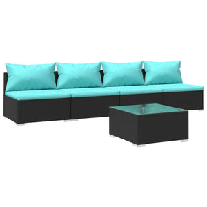 Set Divani da Giardino 5 pz con Cuscini in Polyrattan Nero 3101409