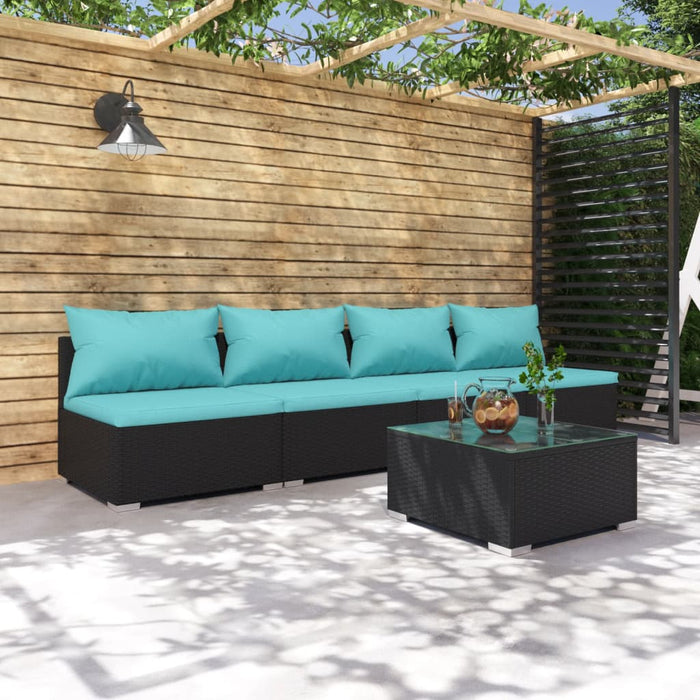 Set Divani da Giardino 5 pz con Cuscini in Polyrattan Nero 3101409