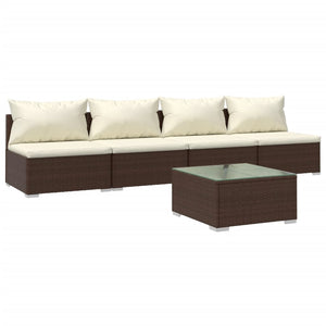 Set Divani da Giardino 5 pz con Cuscini in Polyrattan Marrone 3101410