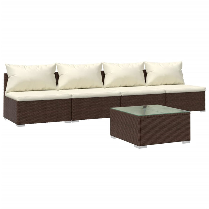 Set Divani da Giardino 5 pz con Cuscini in Polyrattan Marrone cod mxl 43809